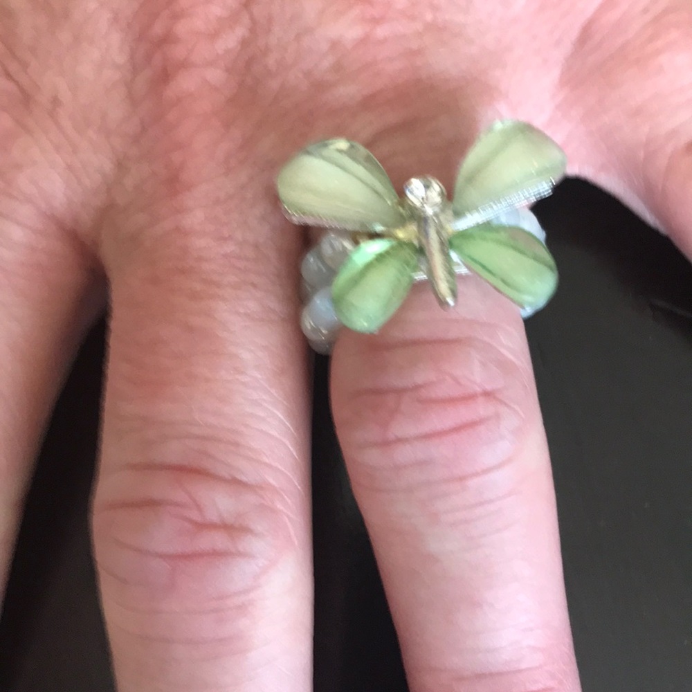 🙀Two toned Green Gemstones Butterfly Ring